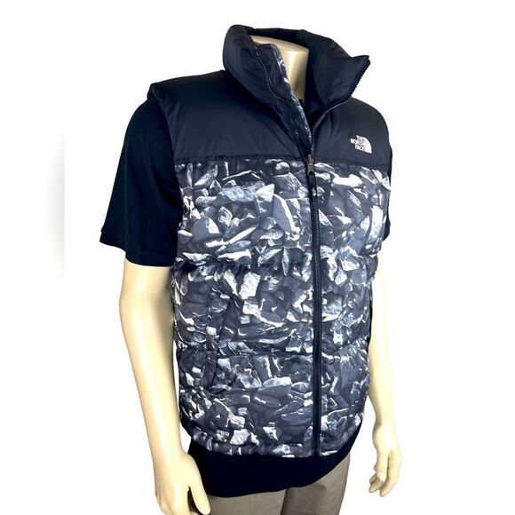 North Face Men's Med Goosed Down Reversible Vest in Black & Shades of Gray Rocks - Picture 7 of 11